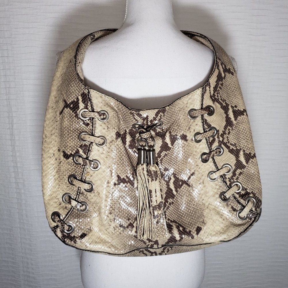 Michael Kors - Reptile print hobo bag, tassels w/silver hardware - Picture 1 of 13